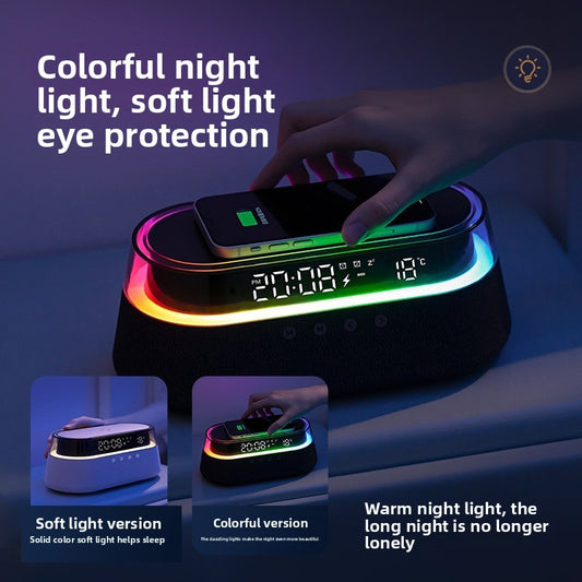 Retro Bluetooth Speaker with Wireless Charging Alarm Clock and FM Radio