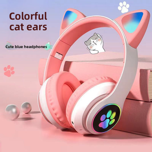 Bluetooth Headband Headphones with Luminous Cat Ear Design and Stereo Sound