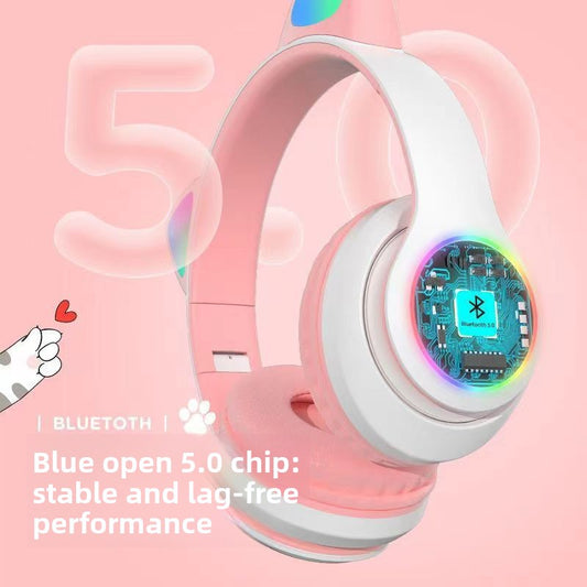 Bluetooth Headband Headphones with Luminous Cat Ear Design and Stereo Sound