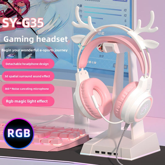 Wired Cat Ear Gaming Headset with 3D Surround Sound