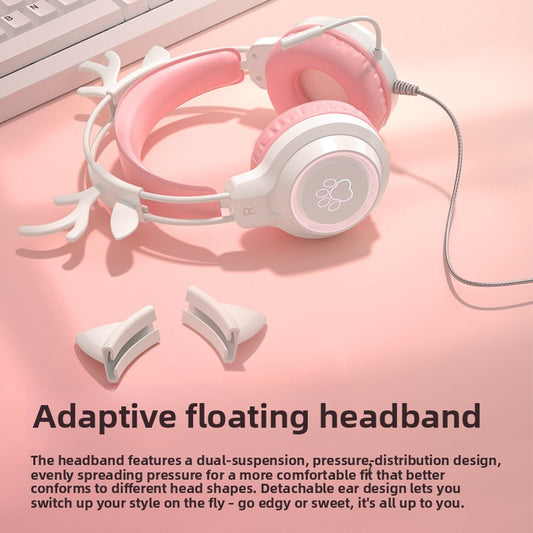 Wired Cat Ear Gaming Headset with 3D Surround Sound